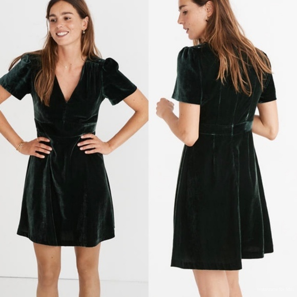 madewell green velvet dress